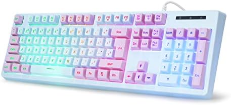 HUO JI Gaming Keyboard USB Wired with Rainbow LED Backlit, Blue Purple