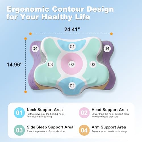 VYLEE Ergonomic Memory Foam Pillow for Side & Back Sleepers – Cooling Cervical Support Pillow for Neck & Shoulder Comfort – Breathable Washable Cover, Bed Pillow for Deep Sleep