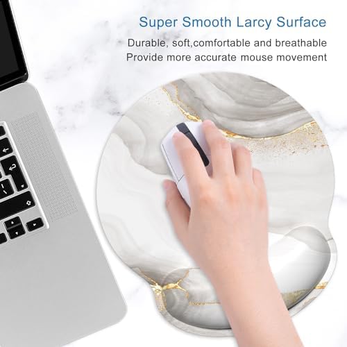ITNRSIIET Ergonomic Mouse Pad with Wrist Support Wrist Rest Smooth Surface Non-Slip Rubber Base Comfortable Office Supplies Pain Relief, 9.8 x 9.1 inches, White marbling