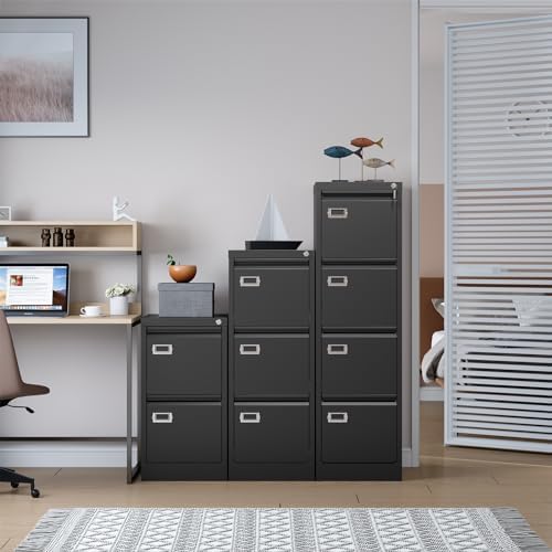 SISESOL 4 Drawer File Cabinet with Lock and Tag,Black Vertical File Cabinet,Narrow Locking Filing Cabinets with Drawers,Metal Filing Storage for Home Office Fit A4 Legal/Letter Size