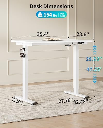 BIZUM 35.4" Small Electric Standing Desk Height Adjustable, Whole Piece Stand Up Computer Desk Work Study Writing Gaming Desks for Home Office White