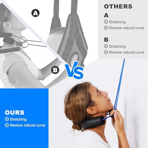 Fanwer Cervical Neck Traction Device Over Door Home Use for Neck Pain Relief, Portable Neck Stretcher Strap for Spinal Decompression or Physical Therapy, Restore Natural Curve of Neck