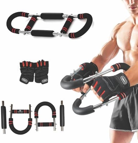Twister Arm Trainer + Gym Gloves – Adjustable Upper Body Resistance Trainer for Arms, Chest, Shoulders & Back – Home Workout Equipment with Non-Slip Gloves for Men & Women