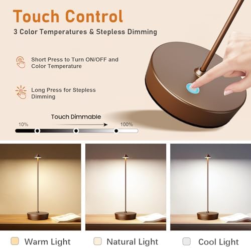 2P Cordless Rechargeable Led Table Lamp Battery Operated Light Coffee