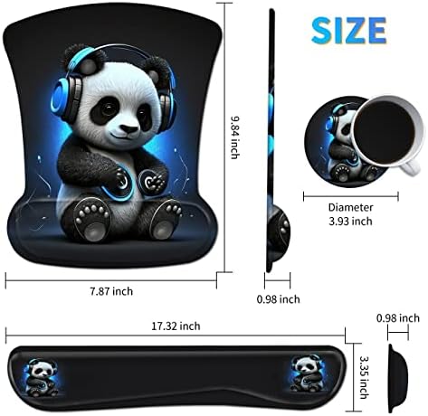 3Pcs Ergonomic Memory Foam Keyboard Wrist Rest Pad Set, Panda