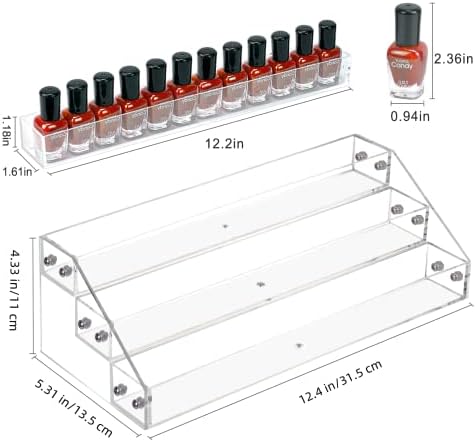 BTremary 3 Packs Clear Nail Polish Organizer Holder Shelf Rack, Acrylic Display Stand For Sunglasses Paint Essential Oils, Makeup Holder, Nail Poliahes Storage to 36 Bottles (Fit 1-2oz Bottles)