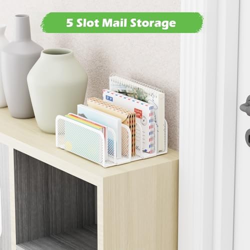 Mail Organizer Countertop 2 Pack, Metal File Holder with 5-Slot, Small Desk File Organizer for Letter, Bill, Mail Sorter, Desktop Letter Folder Holders for Office, Home, School (White)