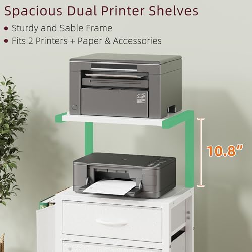 HIGDBFE File Cabinet with 2 Fabric Drawers and Printer Stand, White