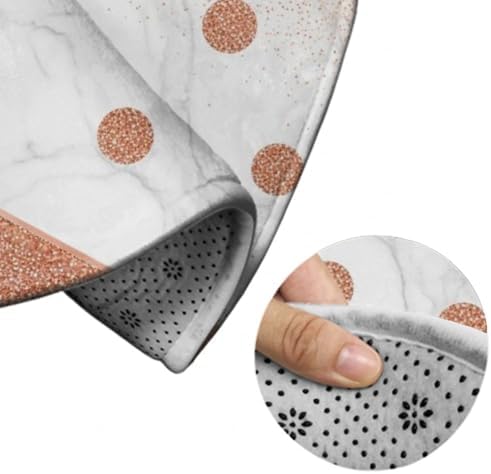 Large Machine Washable Circular Rugs, Home Decor Round Mat for Living Room Sofa Office Modern Rose Gold Pink Glitter Dots White Marble, 60inch