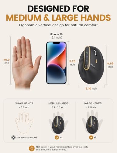SABLUTE Ergonomic Vertical Wireless Mouse with 3-Device Switching MAM4