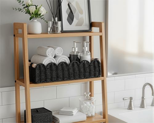 CubesLand Scalloped Toilet Paper Storage Basket W/Handle for Home Decor
