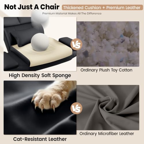 Big and Tall Leather Office Chair, Cross Legged Flip Arms, Black