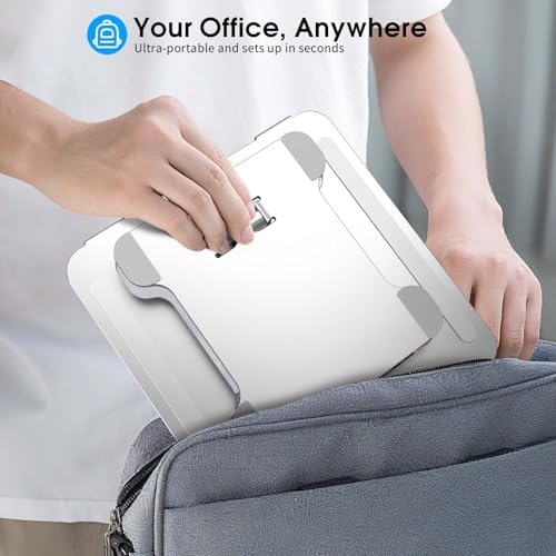 LRLKFX Laptop Stand Portable Foldable Aluminum Laptop Riser Height Adjustable Ergonomic Holder for Desk Compatible with MacBook Air Pro, Dell, HP, Lenovo & More 10-15.6" - Silver
