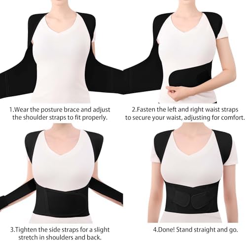 Posture Corrector for Women and Men Back Brace Upper Support Straightener Shoulder Adjustable Breathable Hunchback Pain (Black, Small)