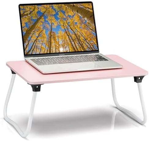 Ruxury Foldable Lap Desk Laptop Stand Bed Desk Table Tray, Breakfast Serving Tray, Portable & Lightweight Mini Table, Lap Tablet Desk for Sofa Couch Floor - Pink