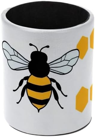 Leather Pen Holder for Desk, Cartoon Bee Pencil Cup Pen Organizer Makeup Brush Holder for Office Home Kids Countertop Desk Accessory Storage
