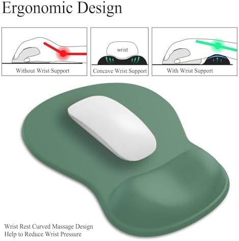 Gel Mouse Pad with Wrist Rest, Ergonomic Concave Wrist Support Mousepad with Non-Slip PU Base & Smooth Surface Comfortable Desk Accessories Mat for Office, Home Gaming and Study (13 Grey Green)
