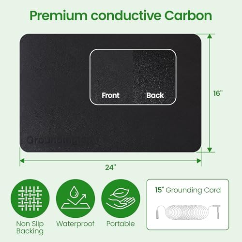 Grounding Mat for Feet,Earthing Mat Grounding Pad 24"X16",Indoor Grounding Mat for Bed&Office&Under Desk, Conductive Foot Pad for Deep Sleep, Pain&Stress Relief with Conductivity Test Pen&15ft Cord