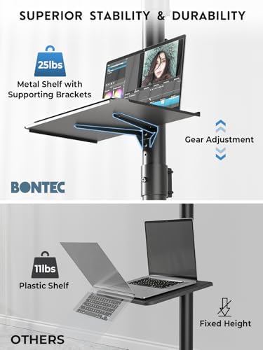 BONTEC Rolling TV Stand for 23-65 Inch TVs,Mobile TV Cart with Wheels,Black