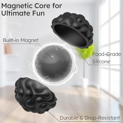 Silicone Magnetic Balls, Fidget Toys for Adults & Teens, 6PCS Stress Balls Fidget Toy, Quiet Magnet Desk Fidgets with Textured, ADHD Anxiety Relief Items, Fun Stocking Suffers Gifts (Black)