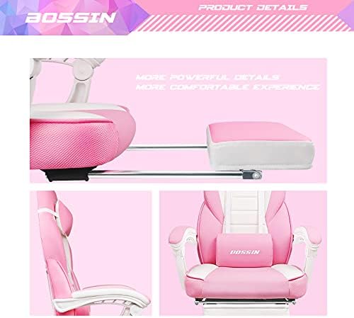 BOSSIN Big and Tall Gaming Chair with Footrest and Massage, 400lb Weight Capacity, Ergonomic Heavy Duty with Large Size Seat and High Back