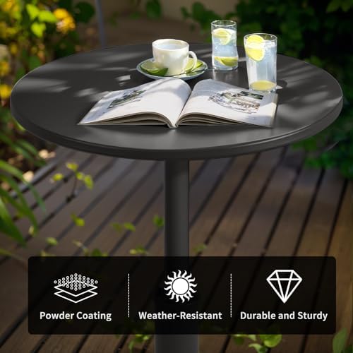 LOKKHAN 37.4" Tall High-top Rustic Industrial Bar Table - 23.6" Dia Round Metal Bar Height Standing Pub/Dining Room Bistro/Cocktail Table (Matte Black)