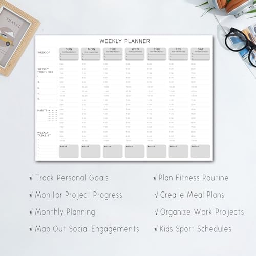 Undated Weekly Hourly Planner Notepad, Tear-Off ADHD Planner,Weekly Planner,Weekly Schedule Planner,Weekly To Do List Notepad(52 Sheets,8.5"x11",Minimalist)