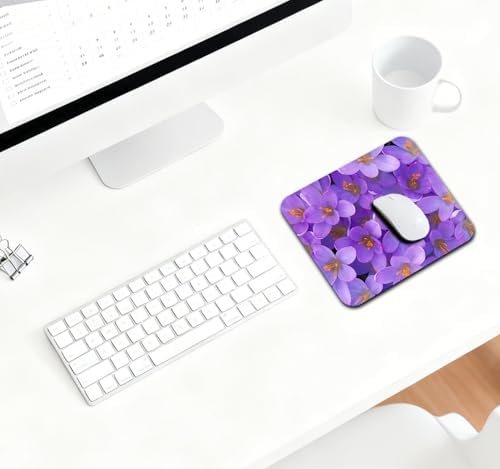 9.5x7.9 Inch Office/Gaming Mouse Pad, Purple Crocus Flowers in Full Bloom Romantic Floral, Cute Anti-Slip Mat for Desk Decor