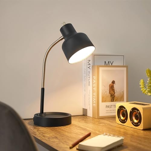 17" LED Catch-All Base & AC Outlet Adjustable Flexible Desk Lamp (Black)