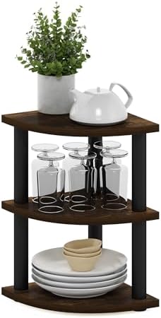 Furinno Turn-N-Tube Kitchen Countertop Organizer, 3-Tier Corner Countertop Organizer Shelf, Corner Shelf, for Kitchen, Pantry, Organizers and Storage, Amber Pine