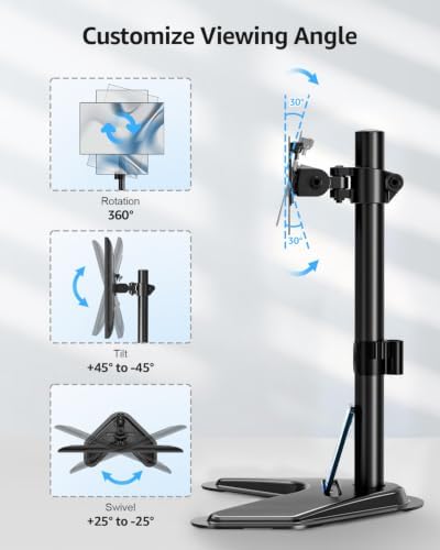 MOUNTUP Single Monitor Stands, Freestanding VESA Monitor Desk Mount fits 13'' to 32'' Computer Screen with Height Adjustable, Swivel, Tilt, Rotation, 17.6 lbs Load, For Home Office, VESA 75x75/100x100