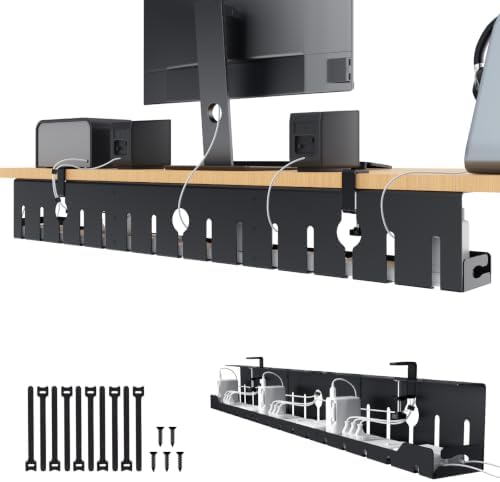 KEEGH Under Desk Cable Management Tray 48 in, Large Cord Hider, Black