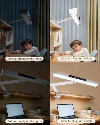LED Desk Lamp, 23.6 Inch Extra Wide Clamp Light, 18W 1200LM Dimmable with 3 Color Modes, Eye-Caring Space-Saving Task Lamp for Home Office, Study,Reading