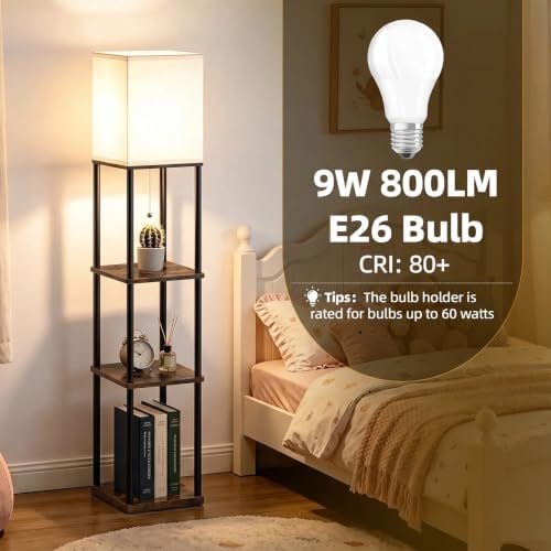 Floor Lamp with Shelves,Square Tall Standing Lamp for Living Room