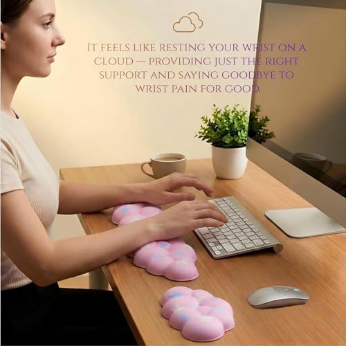 Cloud Wrist Rest Set for Keyboard & Mouse, 16.9", Pink Colorful Star