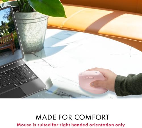 J-Tech Digital Wireless Mouse, Vertical Ergonomic Mouse with 2.4G Wireless & Bluetooth for 3 Multi-Device Function, Adjustable DPI Modes, Compatible with PC, Mac, Laptop - Pink
