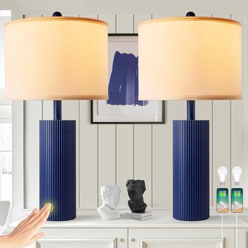 24.5” Table Lamps for Living Room Set of 2, Touch Control, Blue