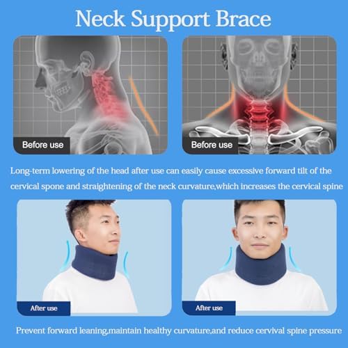 Neck Braces for Neck Pain and Support High-Density Comfort Cervical Collar for Vertebrae Stable and Aligned, Relieve Injury Spine Pressure – Neck Brace for Women & Men Sleeping, Working, Posture (Nevy Blue, Large)