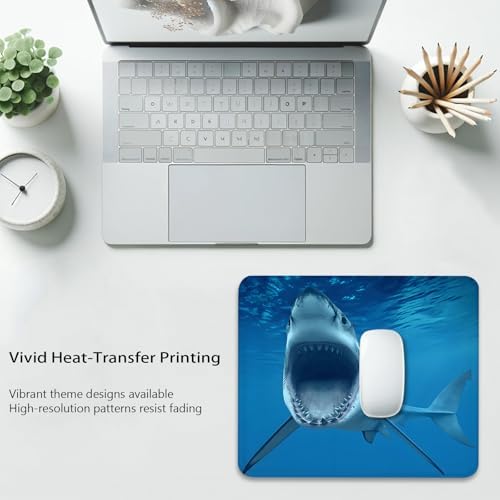 Great White Shark Mouse Pad, Blue Ocean Fish Durable Desk Mat