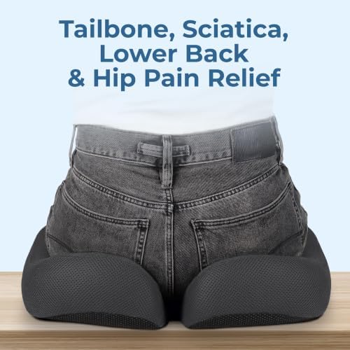 5 STARS UNITED Seat Cushion - Memory Foam Chair Cushion for Tailbone Pain Relief - Ergonomic Support for Coccyx, Sciatica & Butt - Office, Desk & Gaming Chair, Car Seat, Wheelchair, Dark Gray Mesh