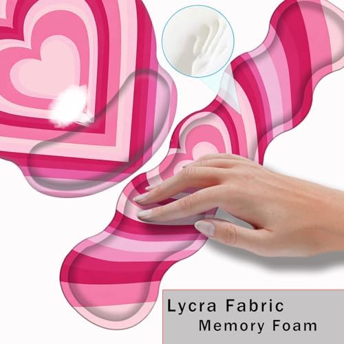 Mouse Pad,Large Pink Desk Mat, 4in1 XXL Mousepad + Keyboard Wrist Rest+Mouse Wrist Rest+Coaster Set with Ergonomic Desk Pad for Home Office Table Computer-Heart Pink