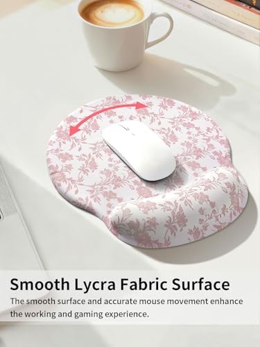 Seorsok Cute Sage Pink Floral Mouse Pad with Gel Wrist Support Mouse Pad,Ergonomic Aesthetic,Comfort Mousepad for Office Work Computer,Pain Relief Mousepad with Non-Slip Silicone Base,Blooming Flower