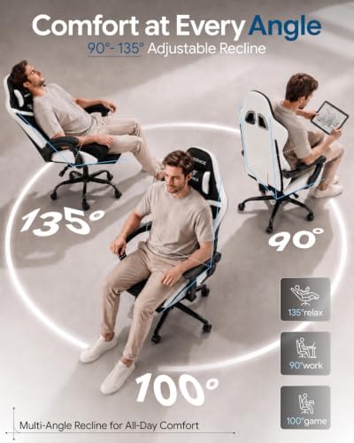 Ergonomic Gaming Chair with Footrest for Adults, Leather Mesh