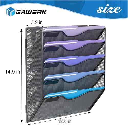 Gawerk 5 Tier Hanging Wall File Organizer, Mesh Mail Paper Orgnization Hanging File Folder Holder for Home Office, Black