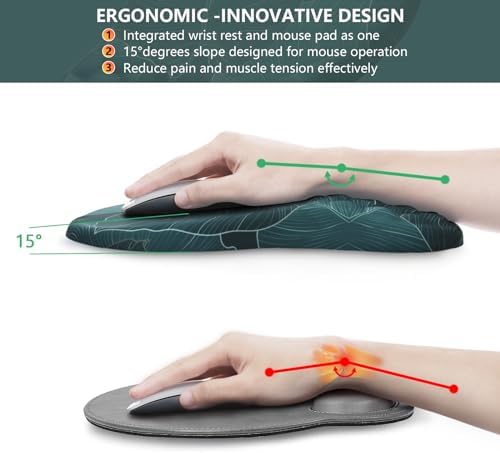 Ergonomic Mouse Pad Wrist Rest, 15° Memory Foam, Non-Slip PU Base