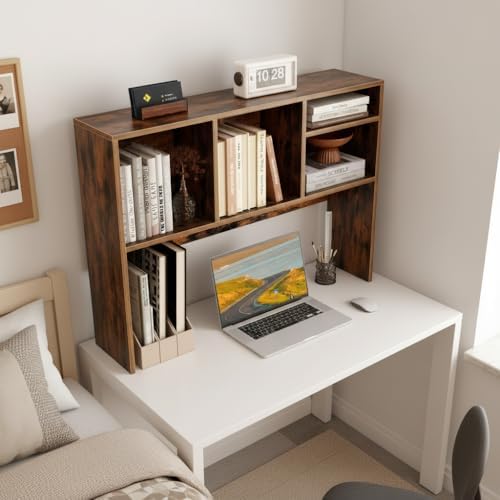 Tangkula Desktop Bookshelf, Countertop Storage Hutch with 4 Shelves for Computer Desk, Desk 2-Tier Display Rack, Multipurpose Wood Desktop Hutch Storage Organizer for Dorm Office Home
