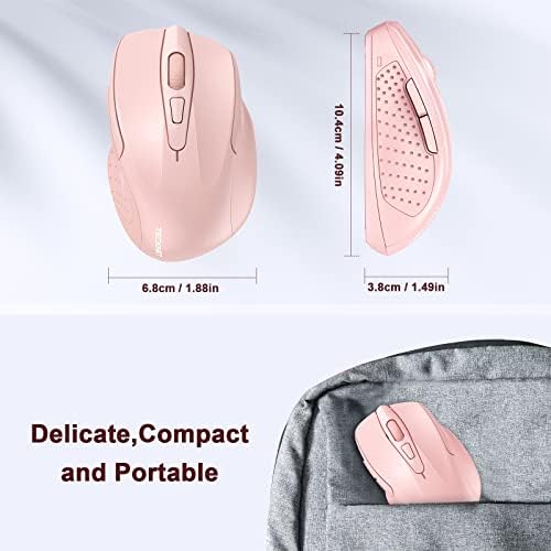 TECKNET Wireless Mouse, 2.4G Ergonomic Computer Mouse, 2600 DPI, Pink