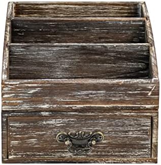 Office Desk Organizer with Drawers & Dark Brown Vintage Wood Desktop Storage Caddy 2pcs/set Workspace Supplies Farmhouse Mail Countertop Organizer Makeup Storage Box for Home Decor Supplies Vanity……
