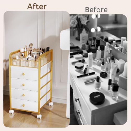 Rolling Makeup Organizer Cart, Under Desk Storage Cart with 4 Drawers