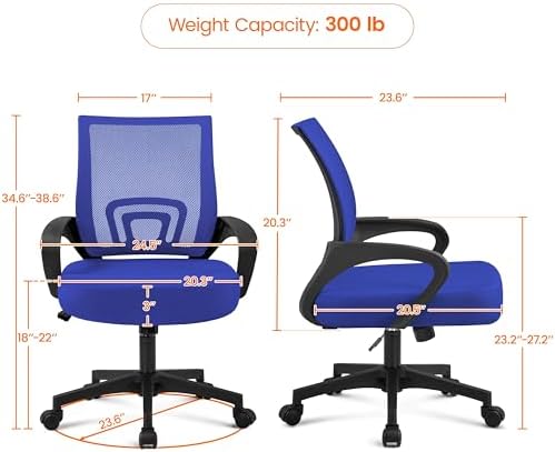 Yaheetech Mid-Back Mesh Computer Office Desk Chair Adjustable Swivel, Blue